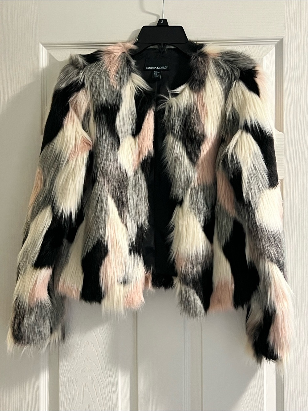 Cynthia Rowley Multicolor Faux Fur Jacket - Pink/Black/White Shrimps Style
